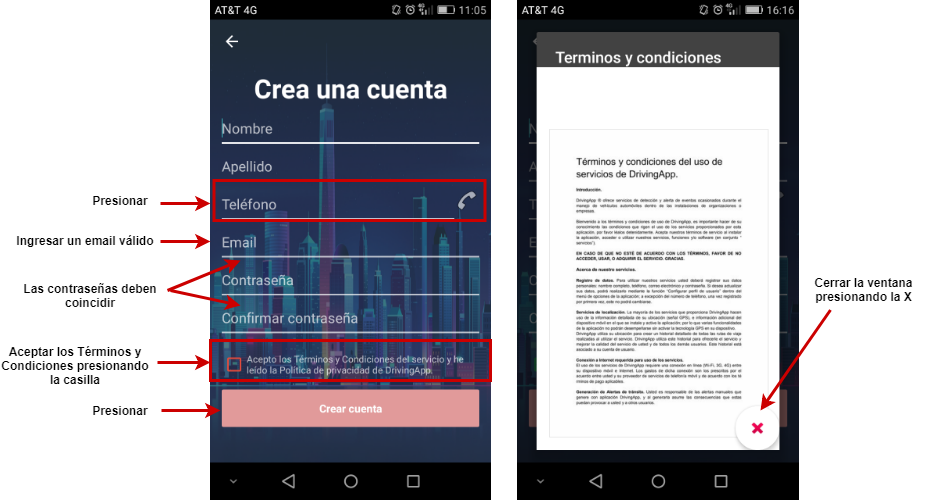 Formulario Crear Cuenta de Usuario Móvil
