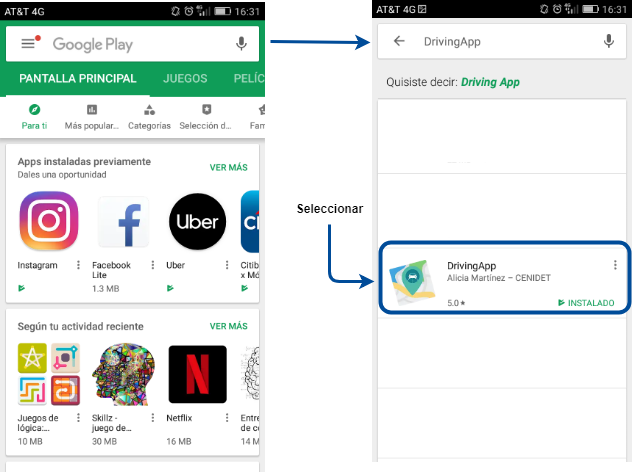 Buscar DrivingApp en Google Play Store