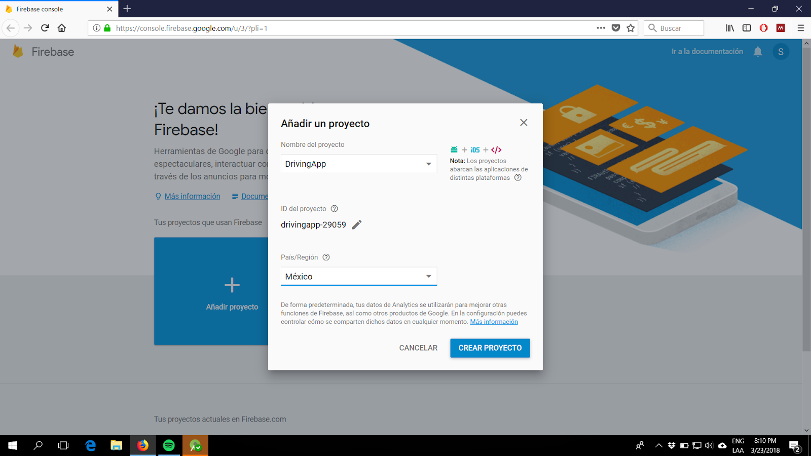 Nombre de proyecto Firebase